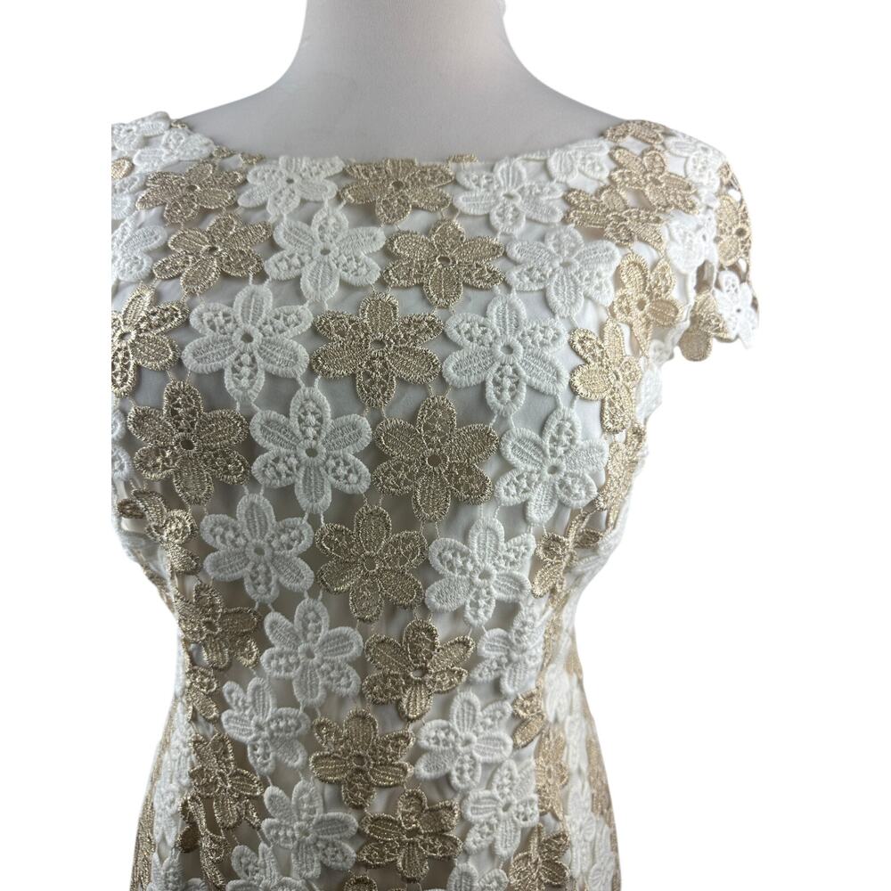 Lilly Pulitzer White Gold Floral Barbara Dress Lace Crochet Shift Womens Size 10 - Picture 5 of 16